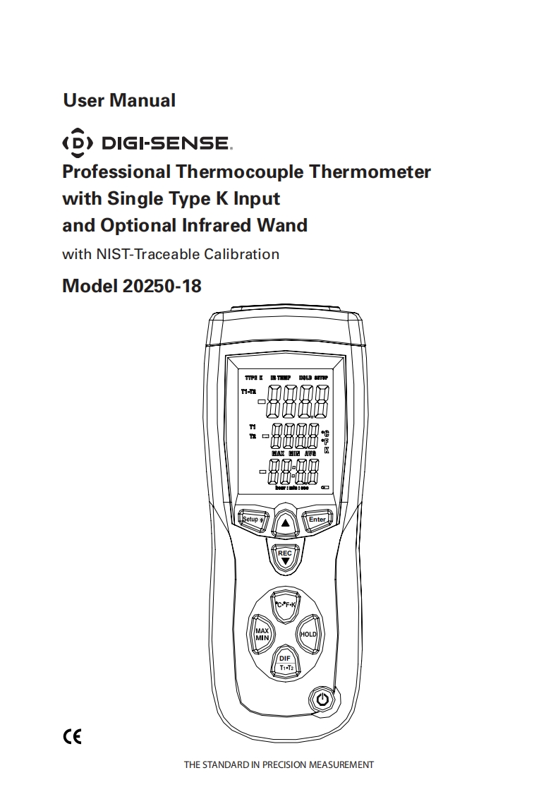 Digi-Sense_20250-18_Professional_Thermocouple_Thermometer_with_Single_Type_K_Input_and_Optional_Infrared_Wand_使用手册说明书