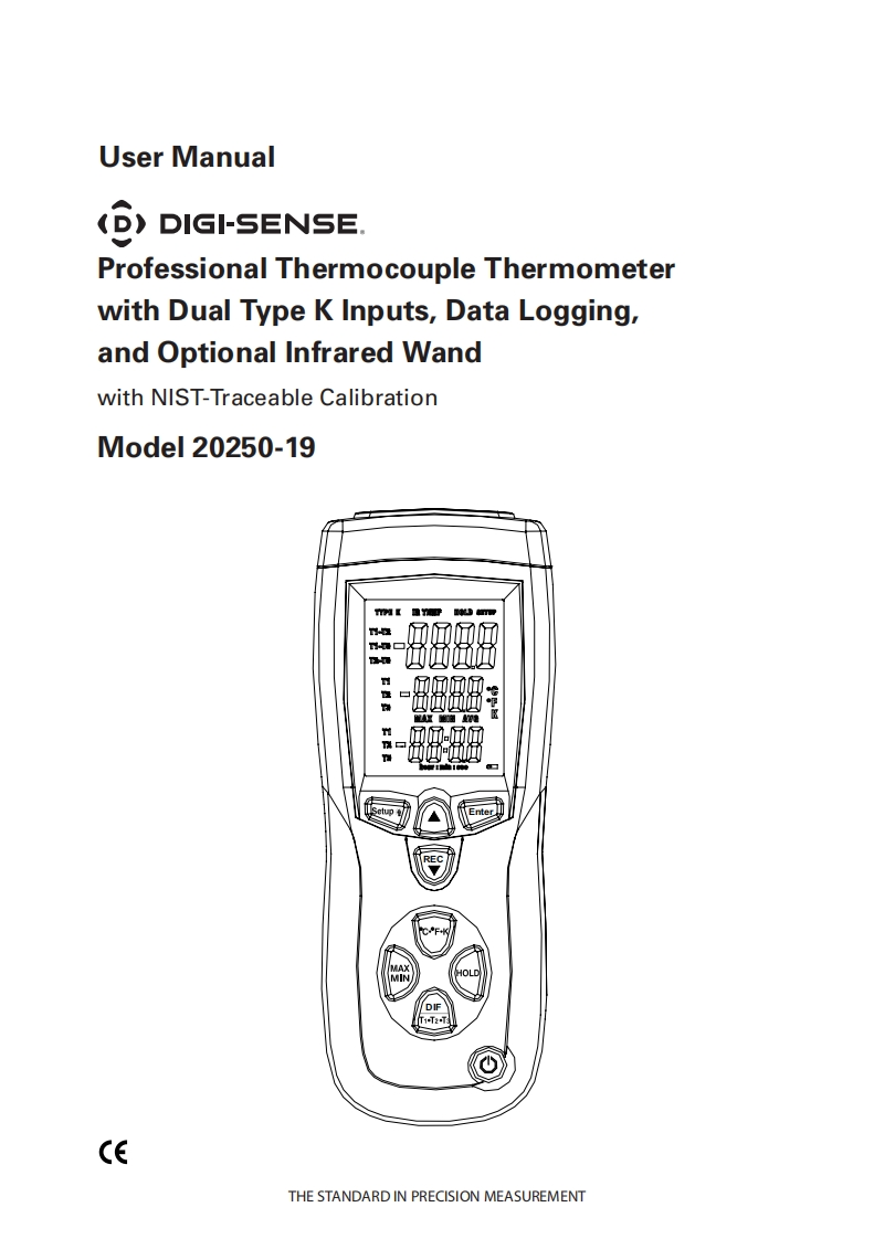 Digi-Sense_20250-19_Professional_Thermocouple_Thermometer_with_Dual_Type_K_Inputs_Data_Logging_and_Optional_Infrered_Wand_使用手册说明书