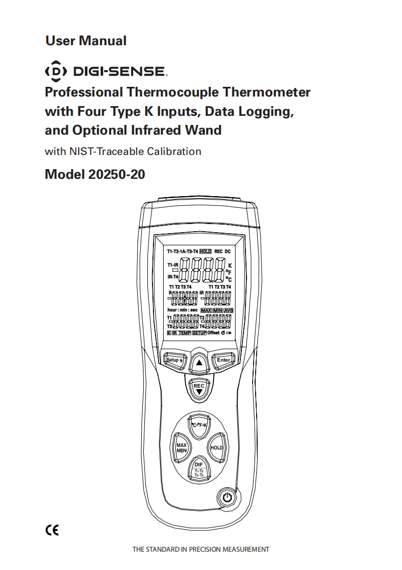 Digi-Sense_20250-20_Professional_Thermocouple_Thermometer_with_Four_Type_K_Inputs_Data_Logging_and_Optional_Infrared_Wand_使用手册说明书