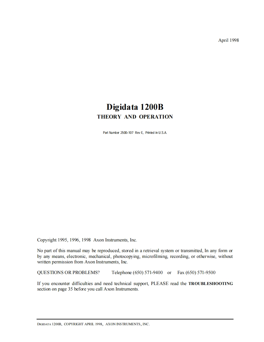 Digidata_1200B_操作说明书手册