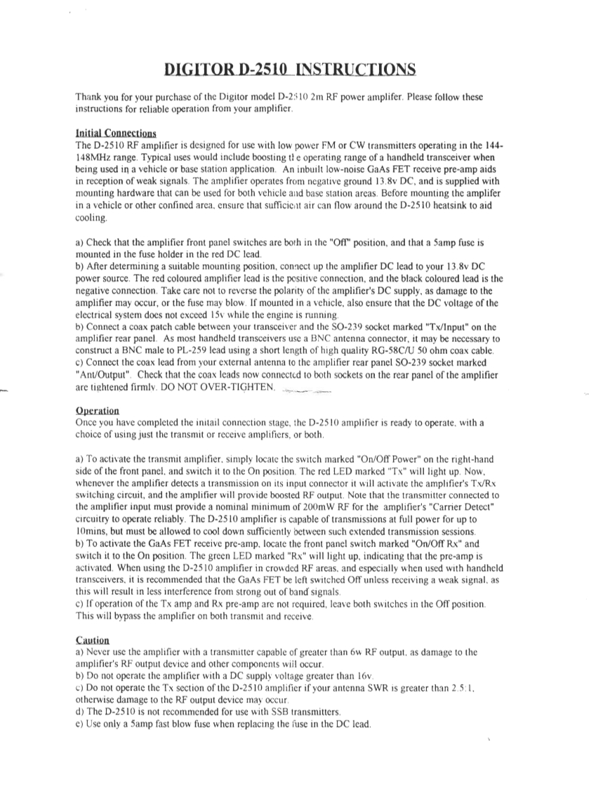 Digitor_D-2510_Manual操作说明书手册