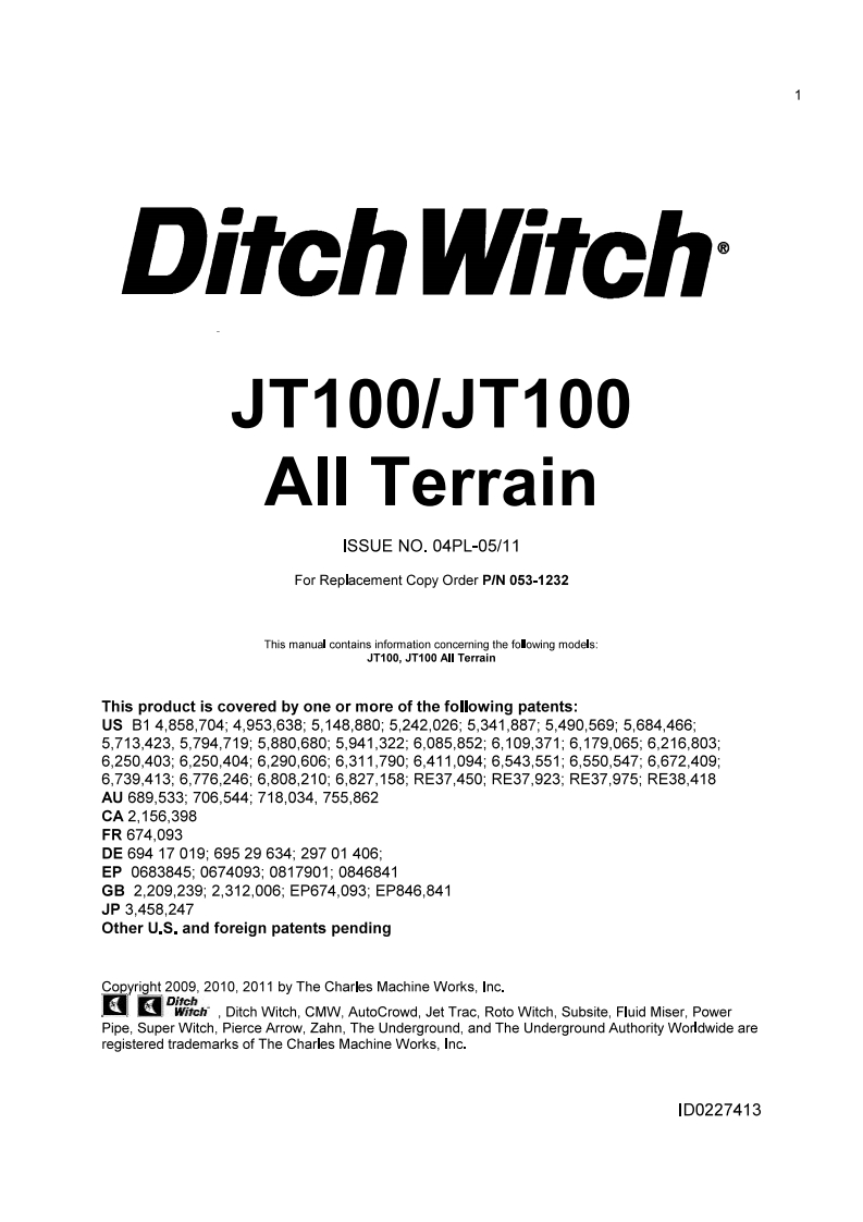 Ditch-Witch-JT100-JT100-All-Terrain免开挖定向钻机操作维修与零部件手册