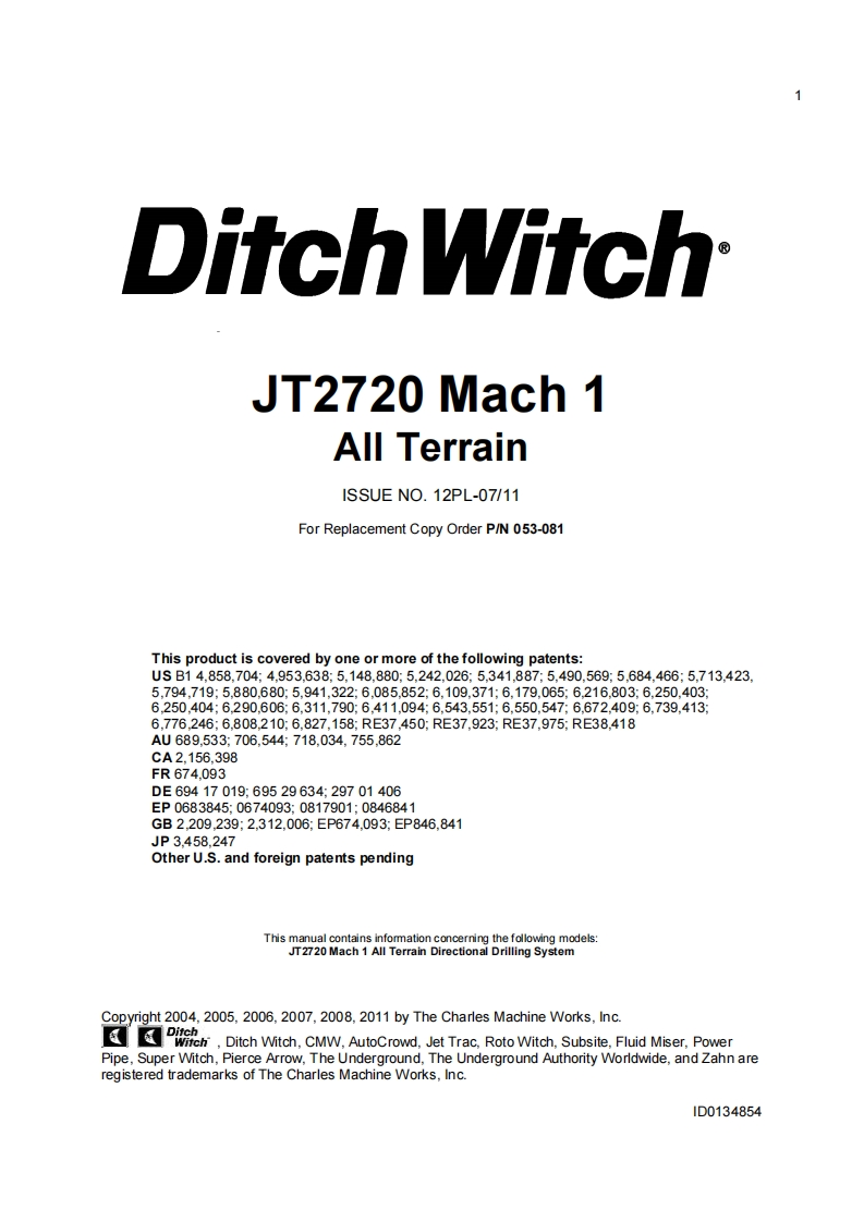 Ditch-Witch-JT2720-Mach-1All-Terrain免开挖定向钻机操作维修与零部件手册