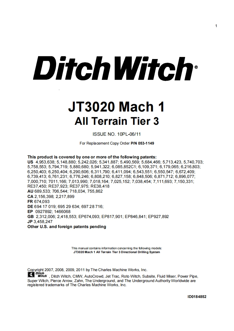 Ditch-Witch-JT3020-Mach-1-All-Terrain-Tier-3免开挖定向钻机操作维修与零部件手册