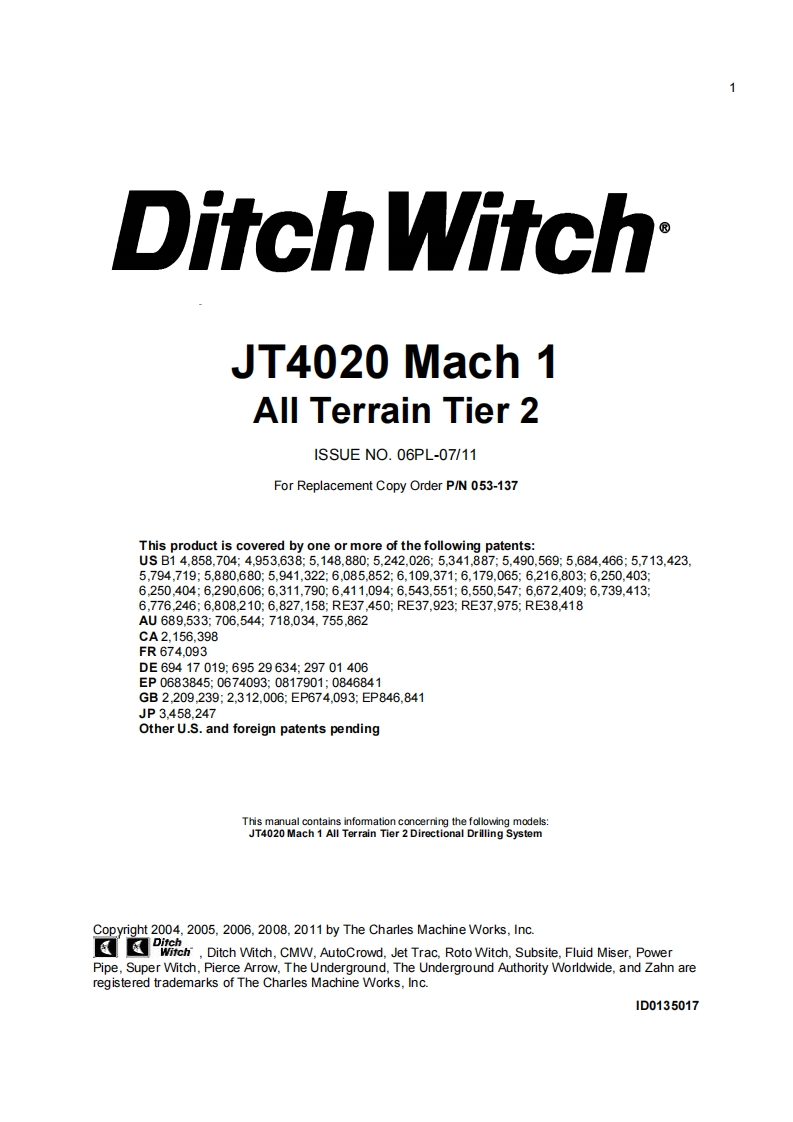 Ditch-Witch-JT4020-Mach-1-All-Terrain-Tier-2操作与维修零部件手册