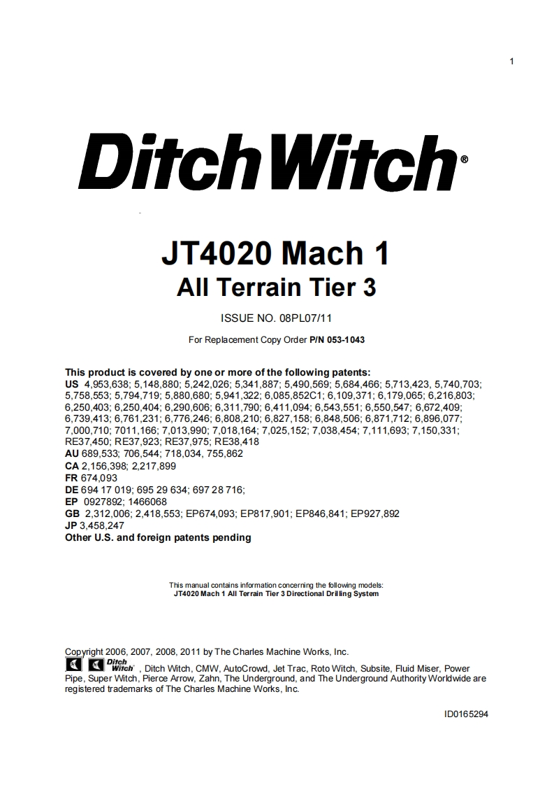 Ditch-Witch-JT4020-Mach-1All-Terrain-Tier-3操作与维修零部件手册