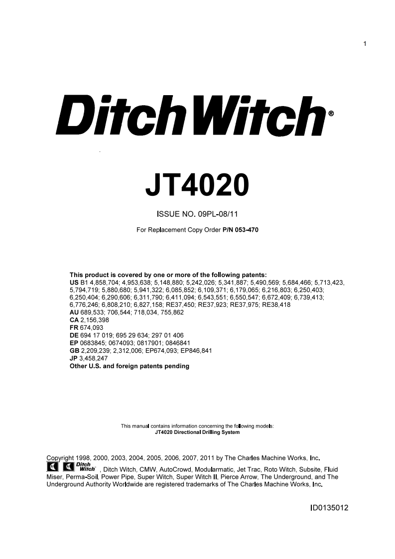 Ditch-Witch-JT4020操作与维修零部件手册