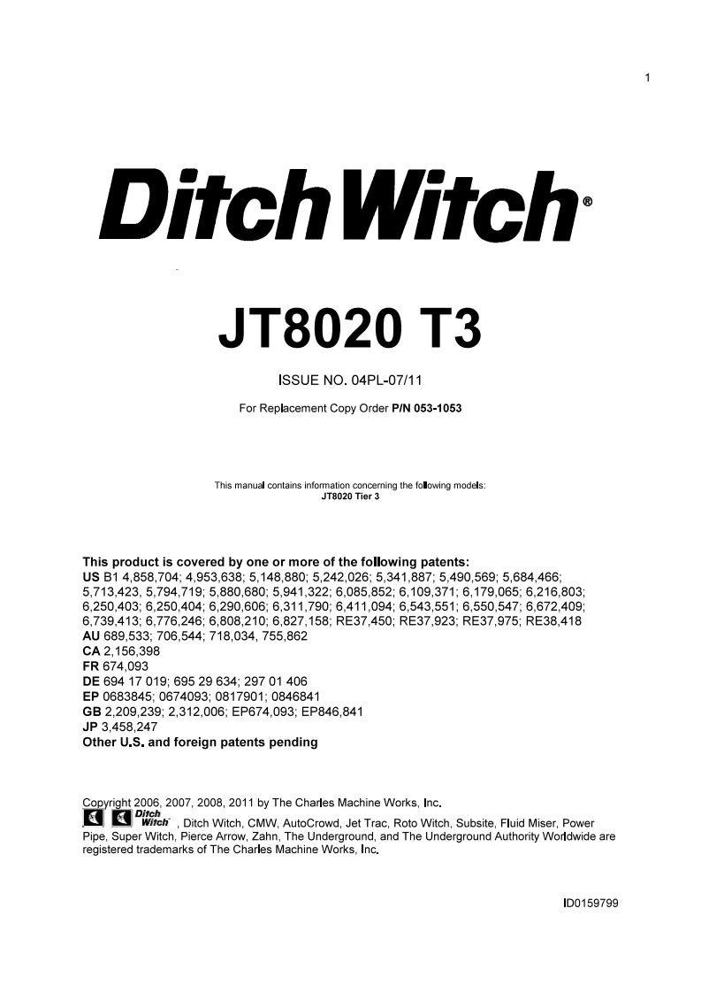 Ditch-Witch-JT8020-T3操作与维修零部件手册