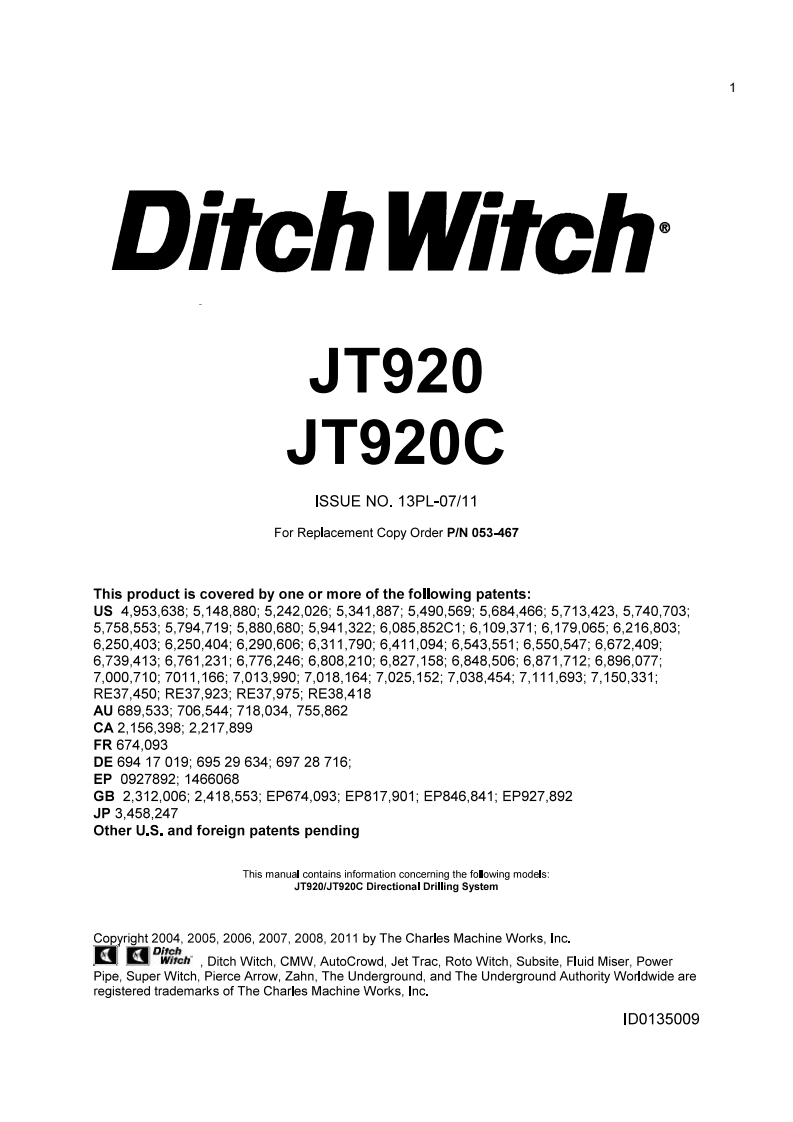 Ditch-Witch-JT920-JT920C免开挖定向钻机操作维修与零部件手册