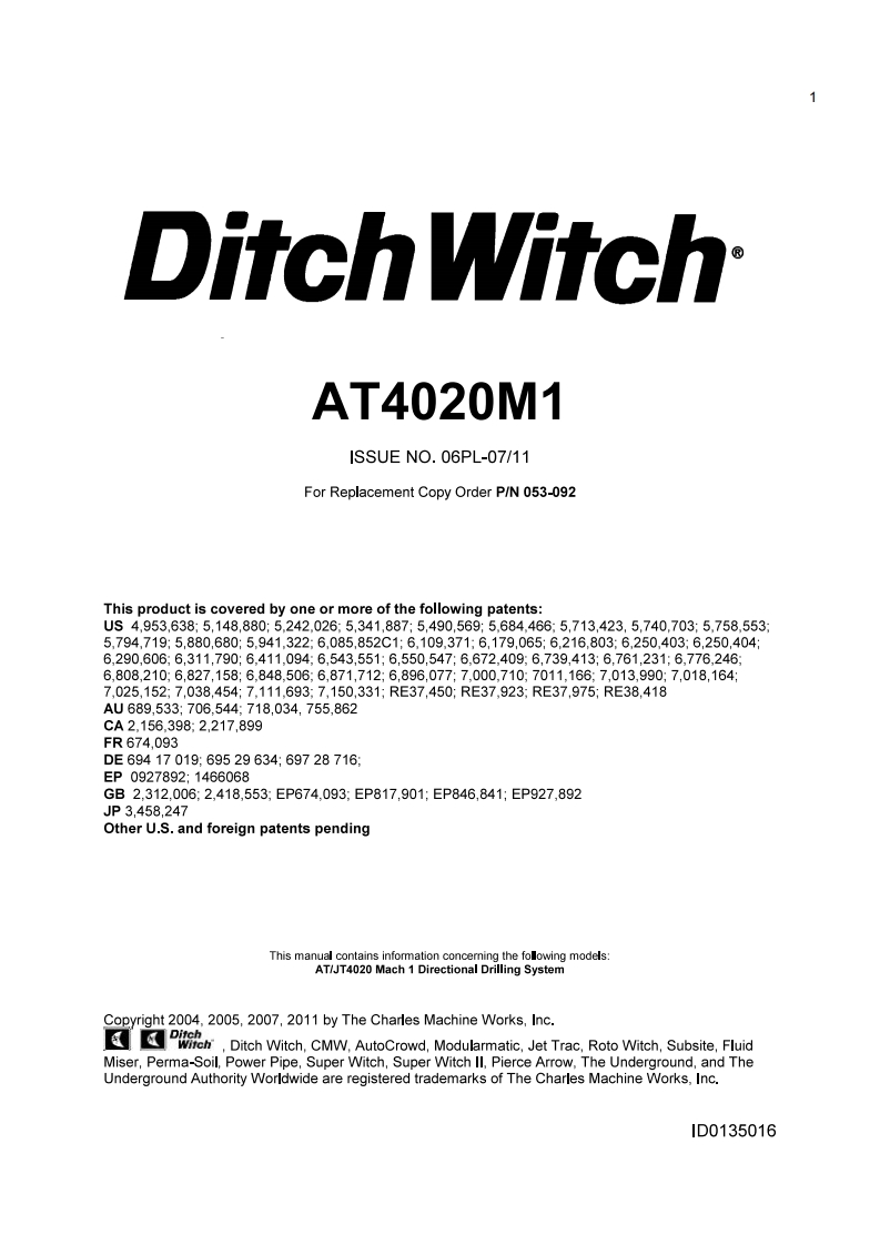 DitchWitch-AT4020M1水平定向钻零部件目录图册