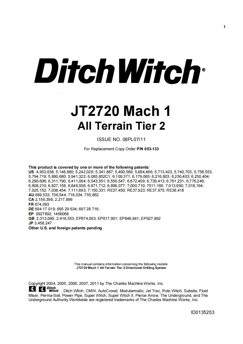 DitchWitch-JT2720Mach1AllTerrainTier-2水平定向钻零部件目录图册