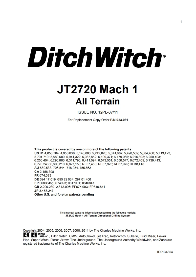 DitchWitch-JT2720Mach1AllTerrain水平定向钻零部件目录图册