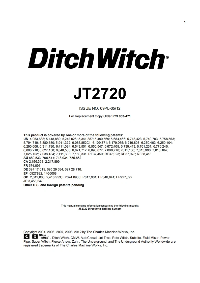 DitchWitch-JT2720水平定向钻零部件目录图册