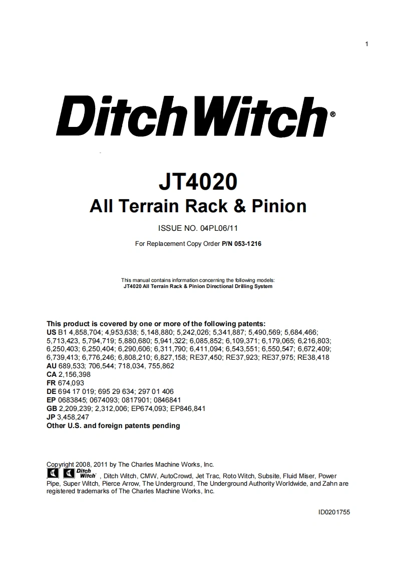 DitchWitch-JT4020AllTerrainRack-Pinion水平定向钻零部件目录图册