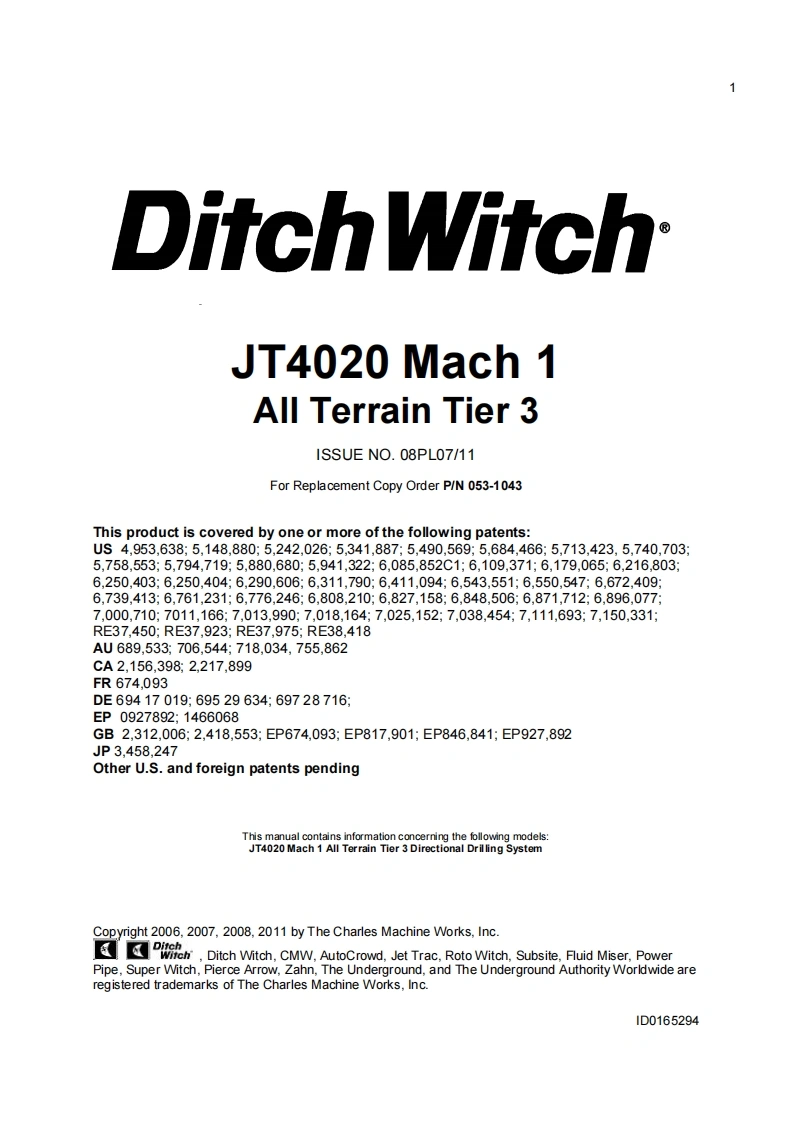 DitchWitch-JT4020Mach1AllTerrainTier-3水平定向钻零部件目录图册