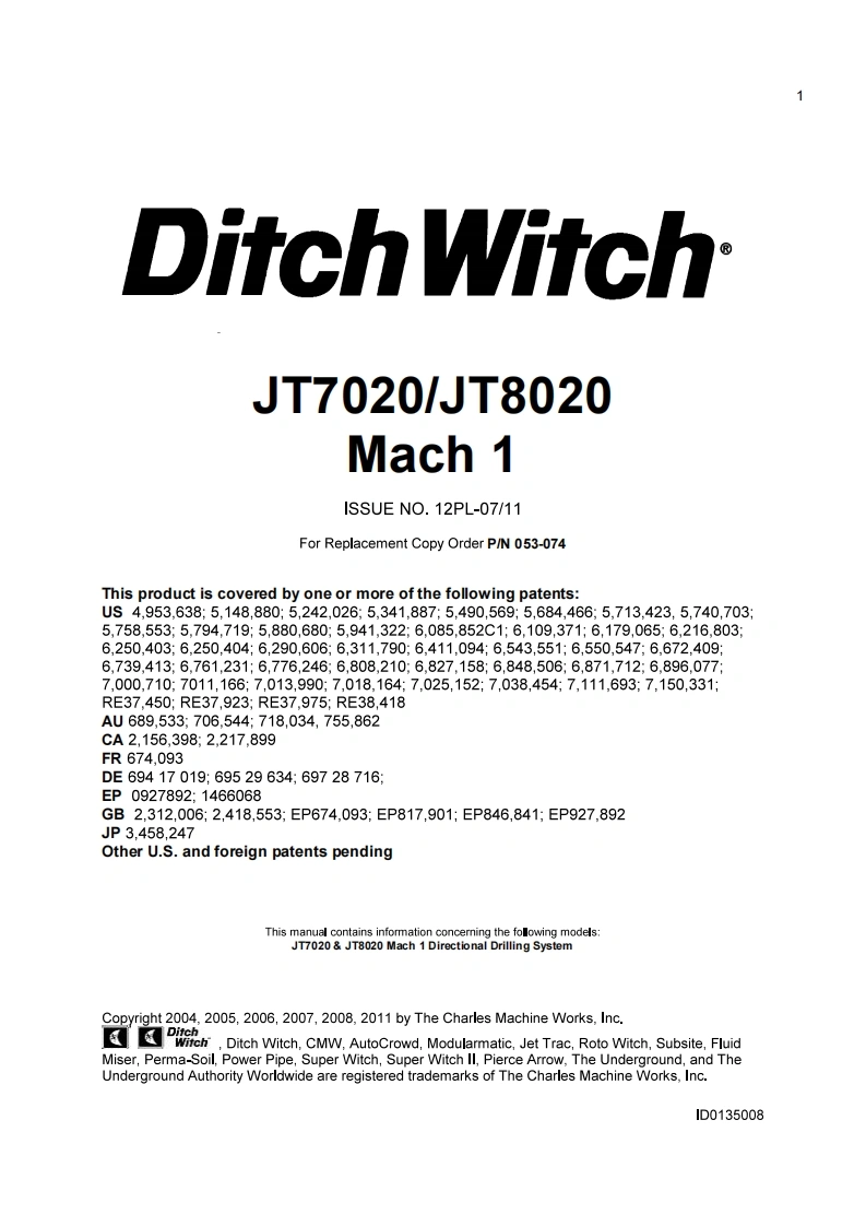 DitchWitch-JT7020JT8020Mach1水平定向钻零部件目录图册