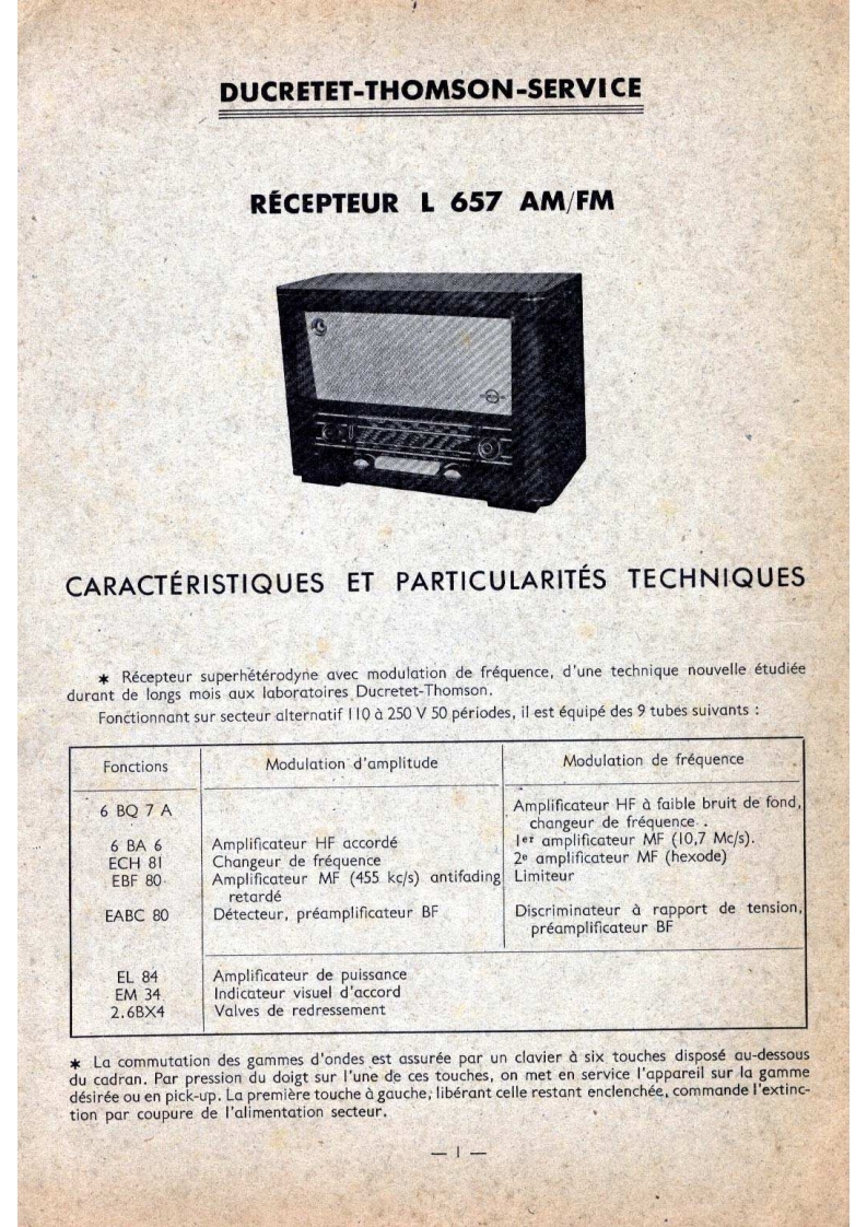 Ducretet-L657-rec-维修说明书手册含电器原理图