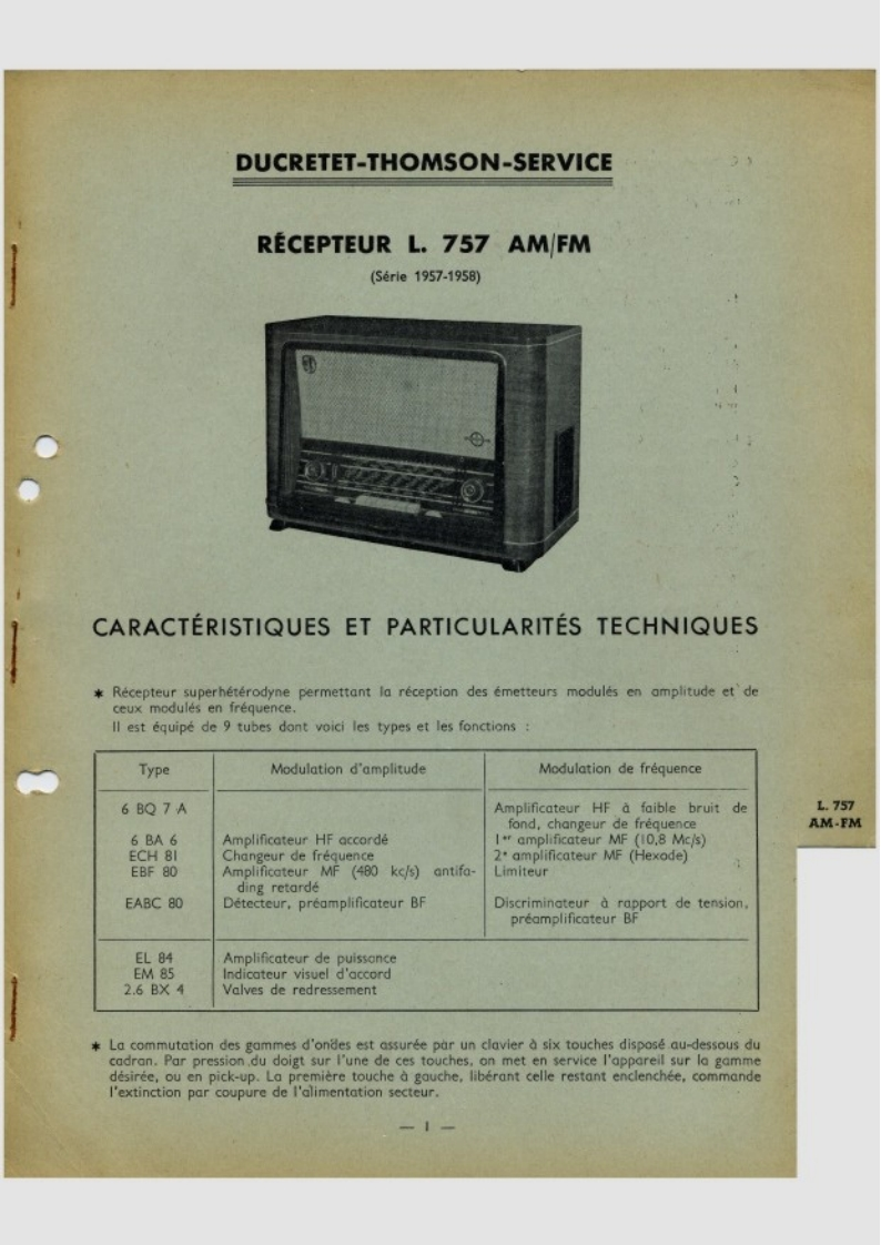 Ducretet-L757-rec-维修说明书手册含电器原理图