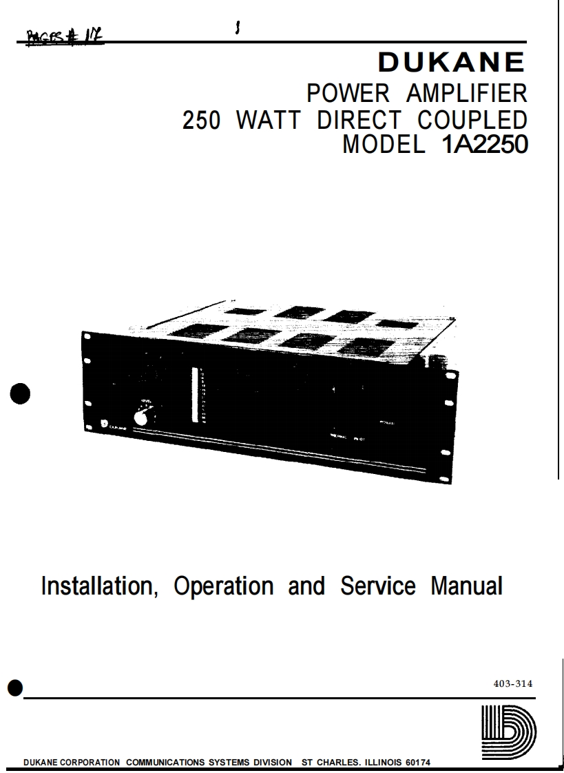 Dukane-1A2250-pwr-维修说明书手册含电器原理图