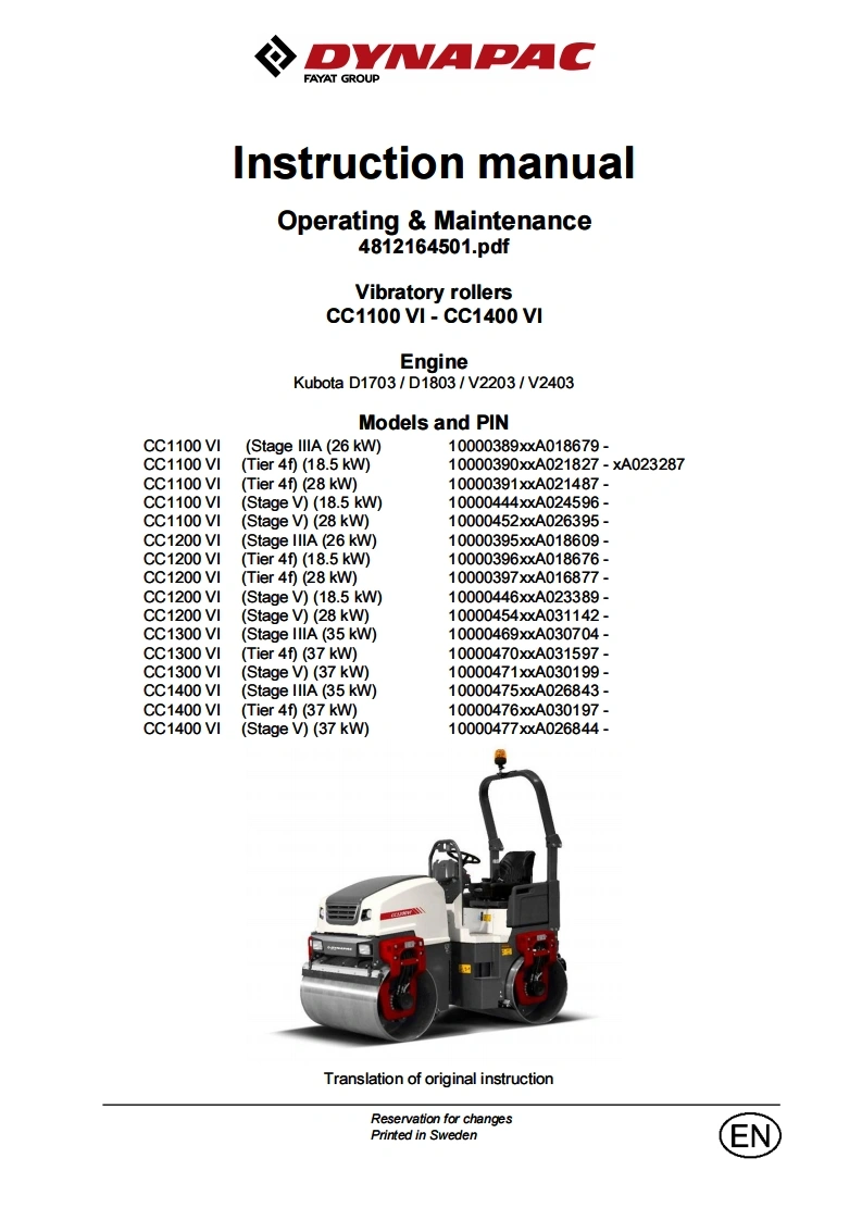 Dynapac戴纳派克-CC1300-操作说明书手册