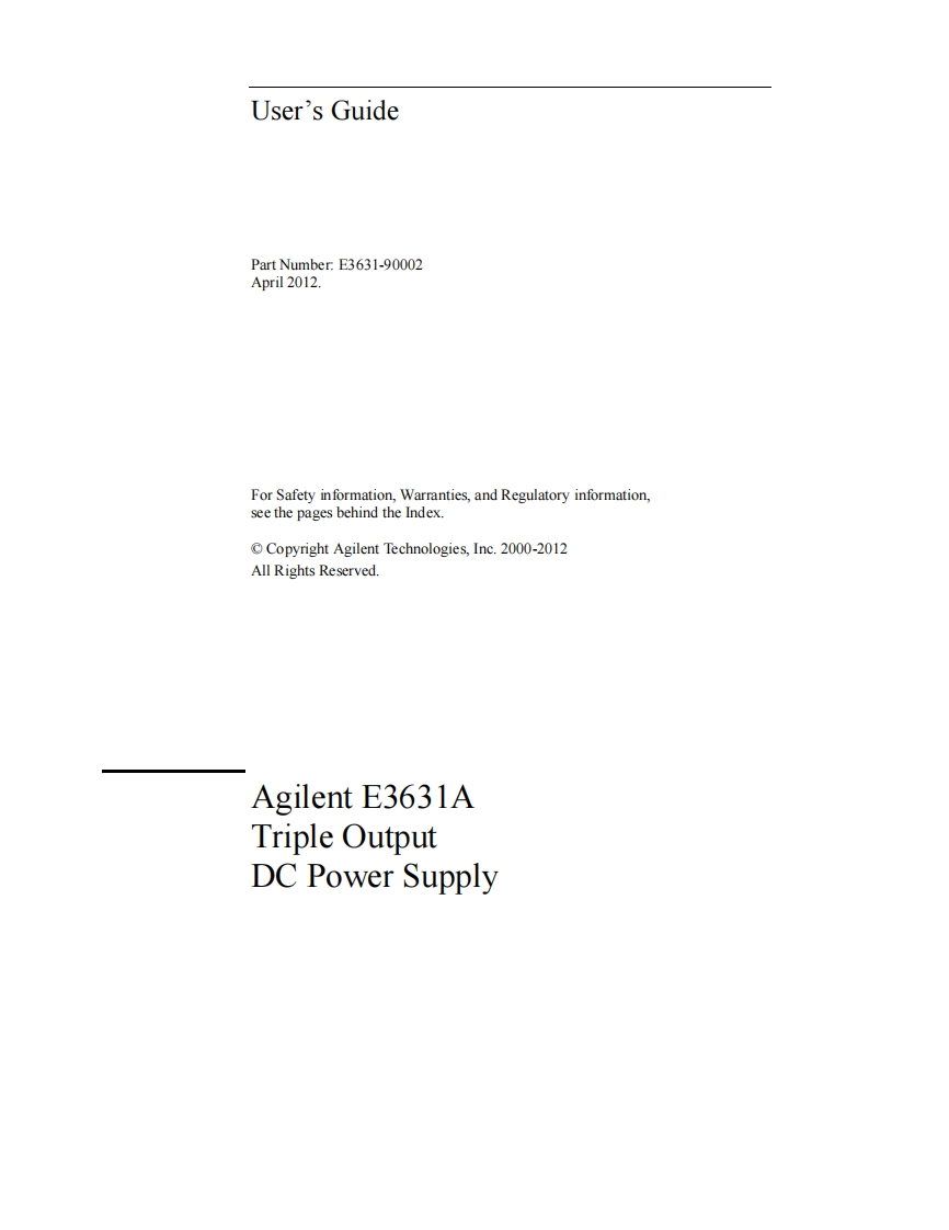 E3631A_DC-Power_Supplies_UG操作说明书手册