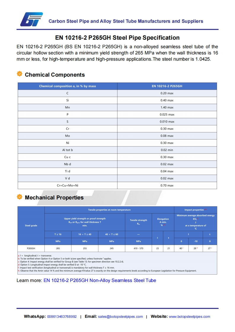 EN-10216-2-P265GH-Steel-Pipe-Specification