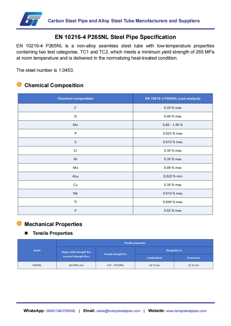 EN-10216-4-P265NL-Steel-Pipe-Specification