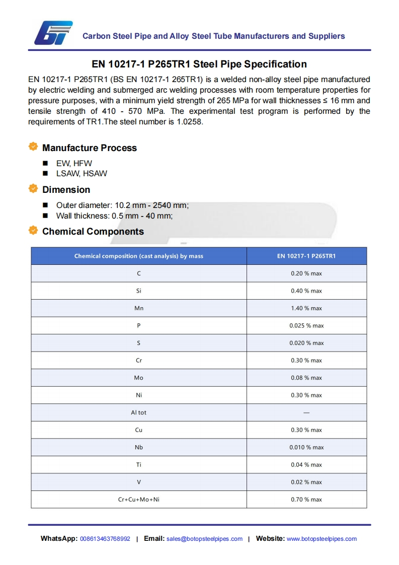 EN-10217-1-P265TR1-Steel-Pipe-Specification