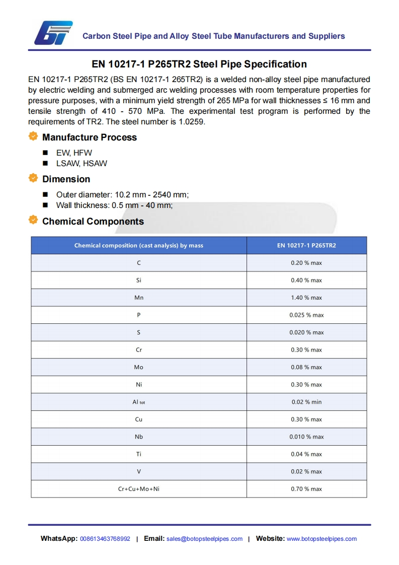 EN-10217-1-P265TR2-Steel-Pipe-Specification