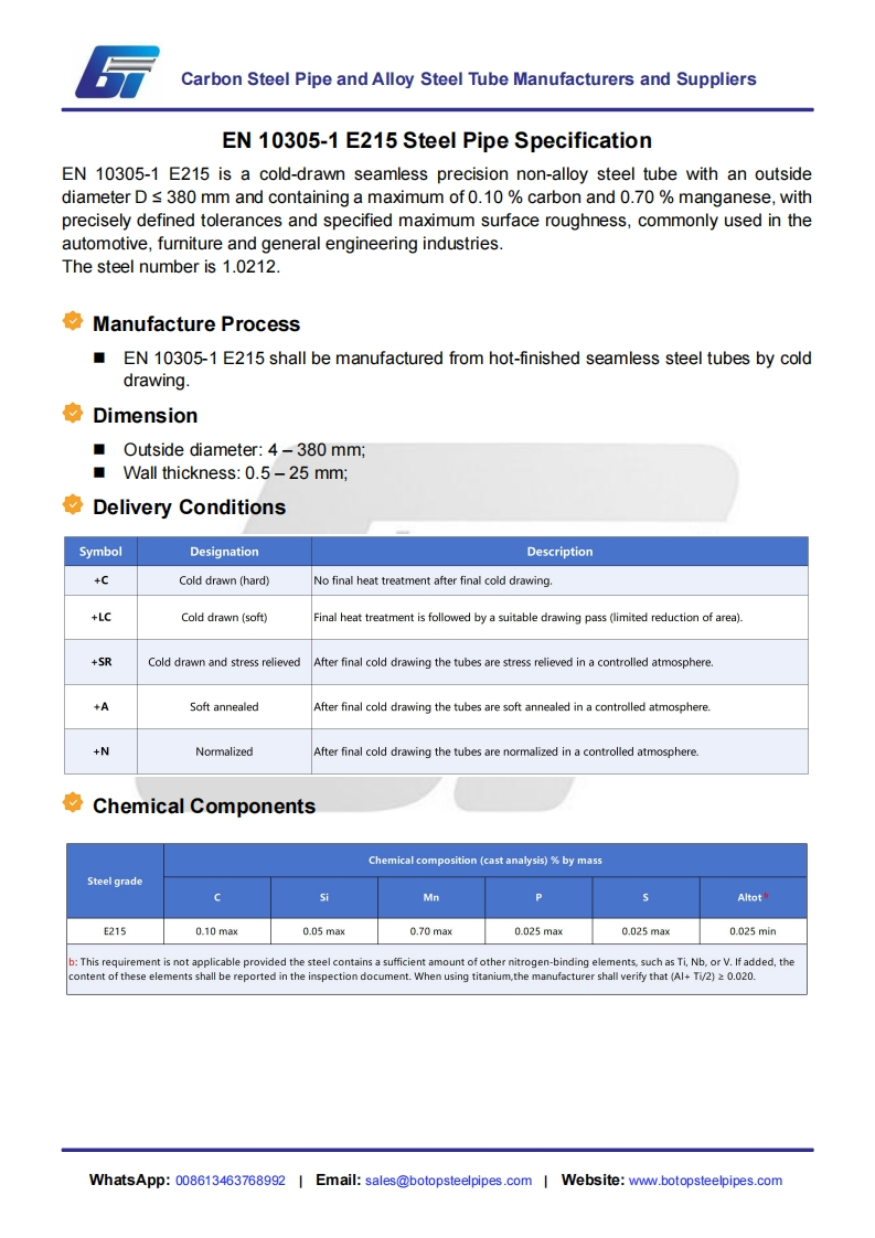 EN-10305-1-E215-Steel-Pipe-Specification