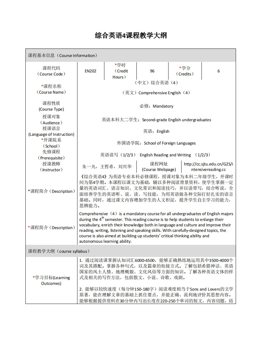 EN202《综合英语（4）》课程教学大纲(1)