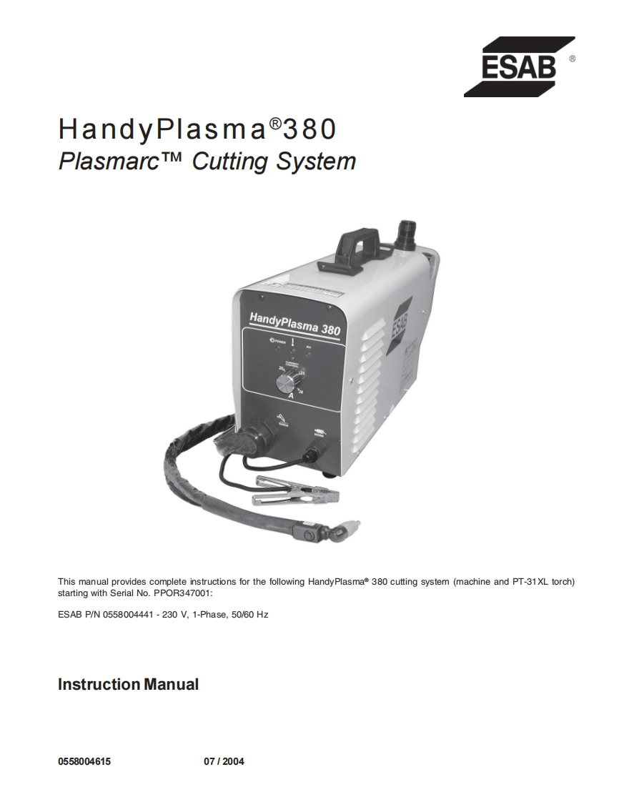 ESAB-HandyPlasma®380操作手册含电器原理图-找手册网