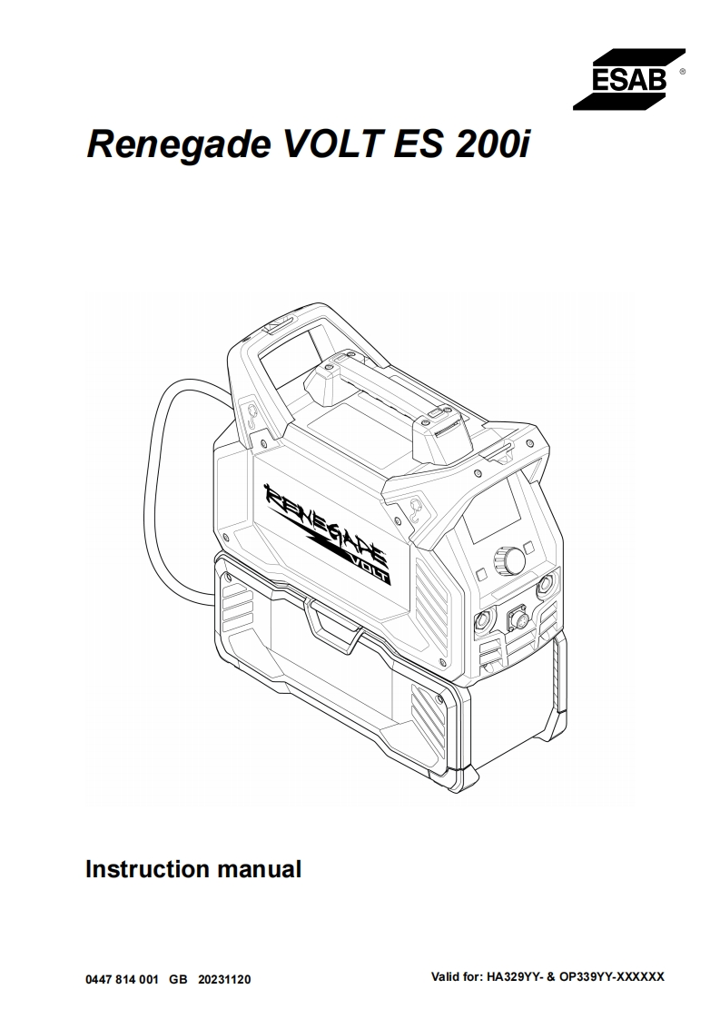 ESAB-RENEGADE-VOLT-ES-200i-Manual操作说明书手册