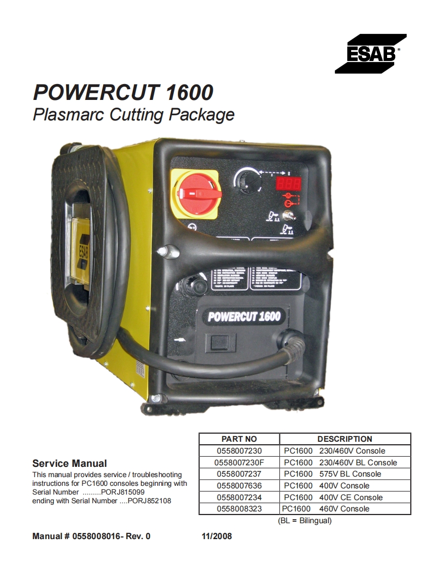 ESAB-powercut_1600_sm操作与维修手册