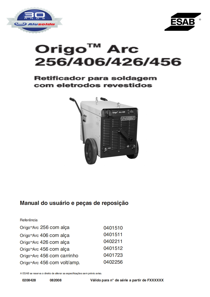 ESAB_ORIGO_ARC_256__406__426__456操作手册含电器原理图