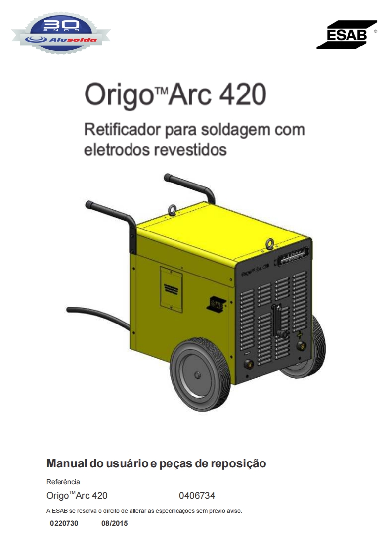 ESAB_ORIGO_ARC_420操作手册含电器原理图-找手册网