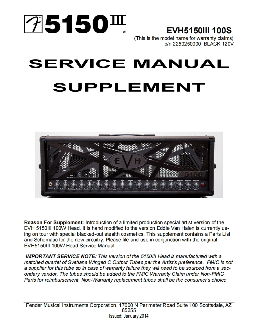 EVH-5150-III-100-Stealth-Service-Addendum维修手册含电器原理图