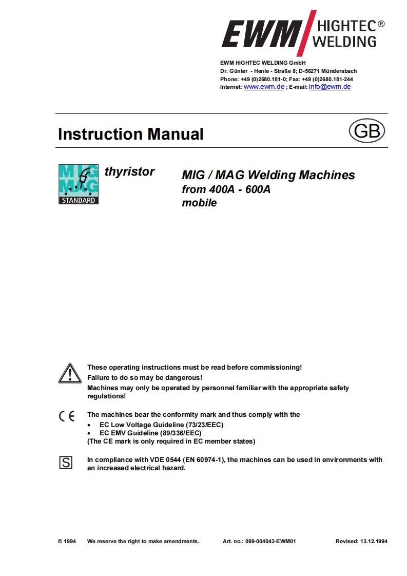 EWM电焊机099-004043-EWM01_1操作与维修手册