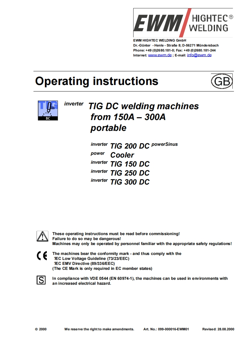 EWM电焊机C5-power-Cooler-inverter-TIG-150-DC-inverter-TIG-250-DC操作与维修手册