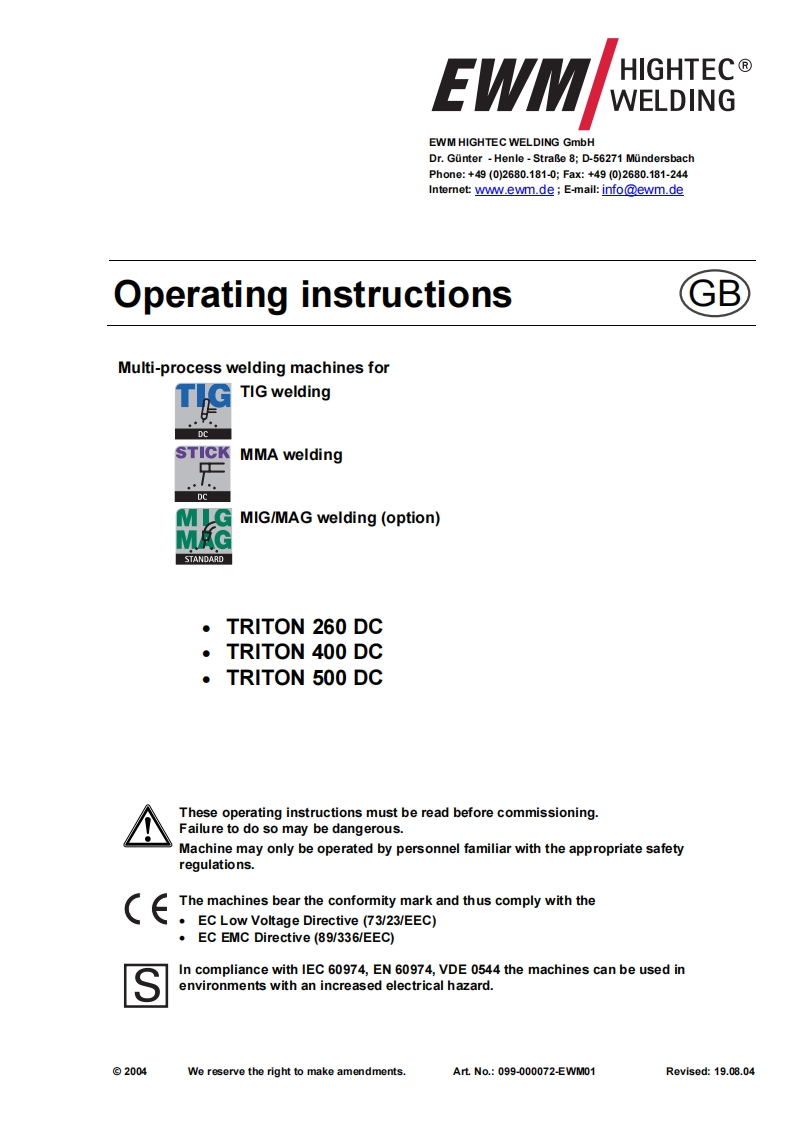 EWM电焊机DC-MKG-MIG_MAG-welding-(option)-STANDARD操作与维修手册