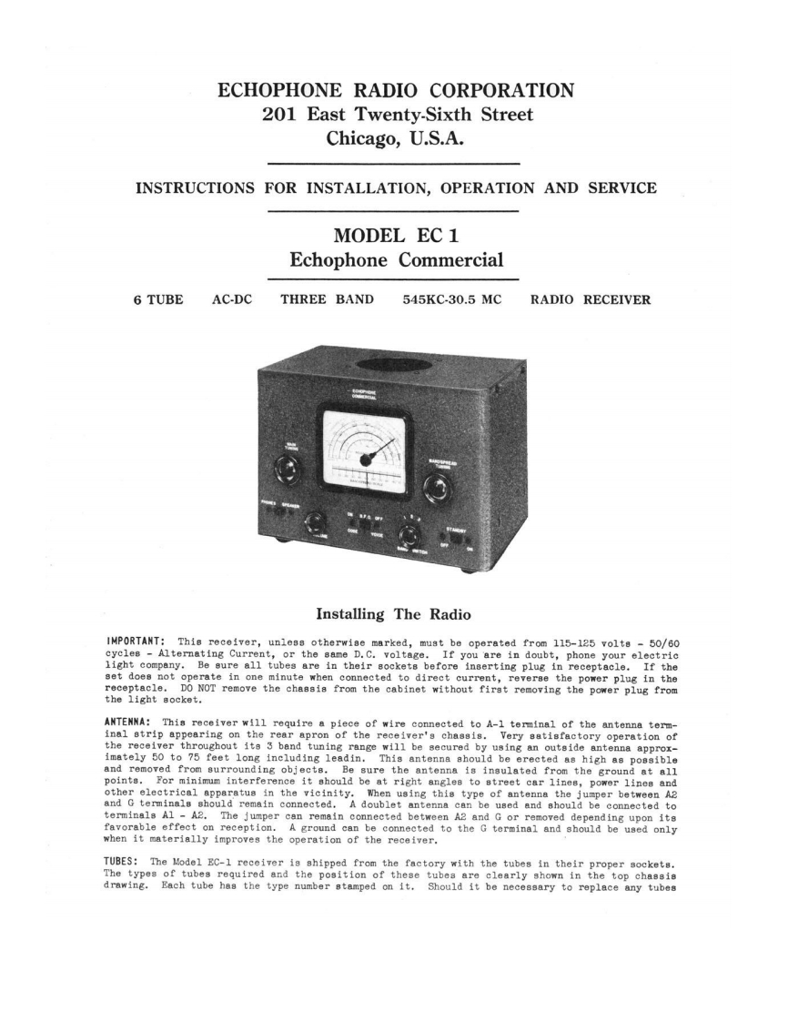 Echophone_EC-1_维修维护电器原理图手册_使用说明书手册