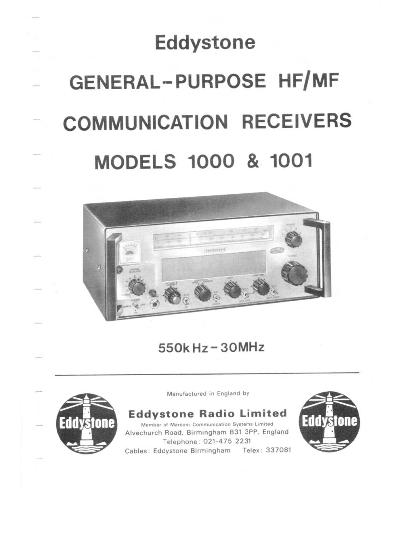 Eddystone_1000_-_1001_Service_Manual维修手册含电器原理图