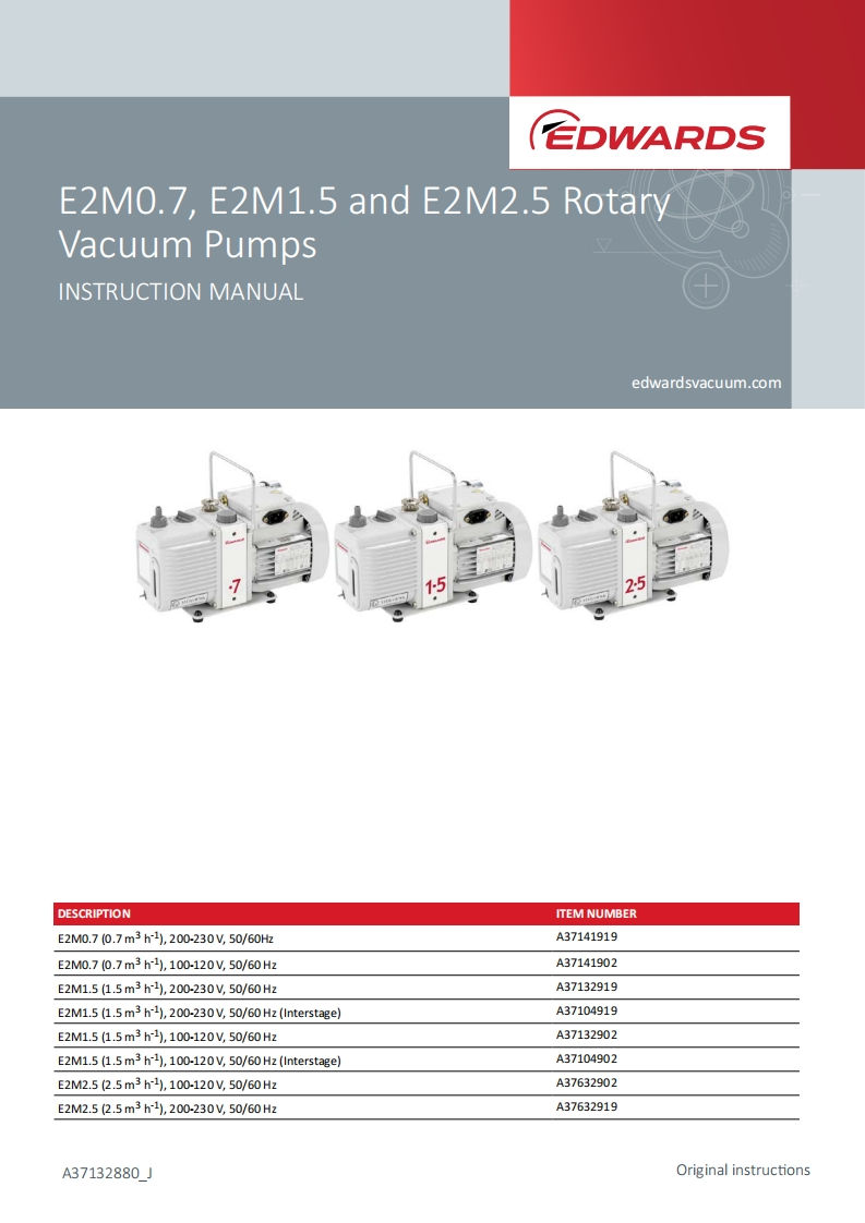 Edwards-E2M1.5-Vacuum-Pump-操作说明书手册