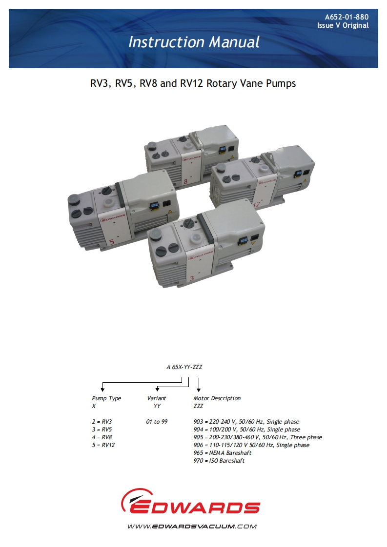 Edwards-RV12-Rotary-Vane-Pump-操作说明书手册