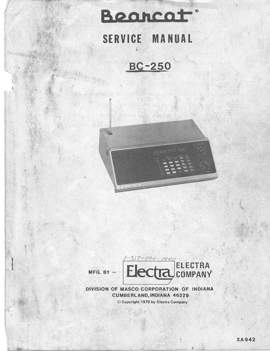 Electra-BearcatBC250-rec-维修说明书手册含电器原理图