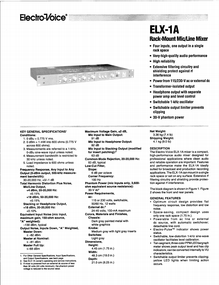ElectroVoice-ELX1A-mix-维修说明书手册含电器原理图