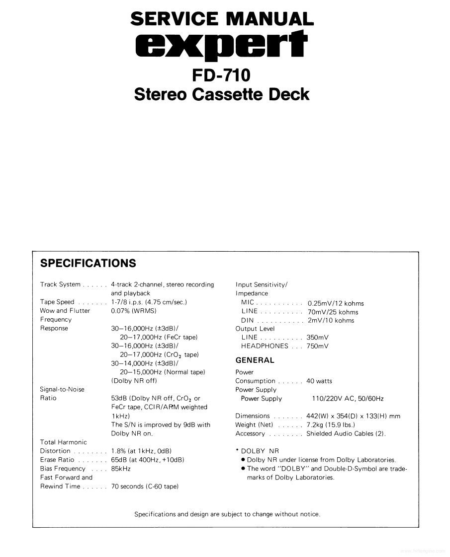 Expert-FD710-tape-维修说明书手册含电器原理图