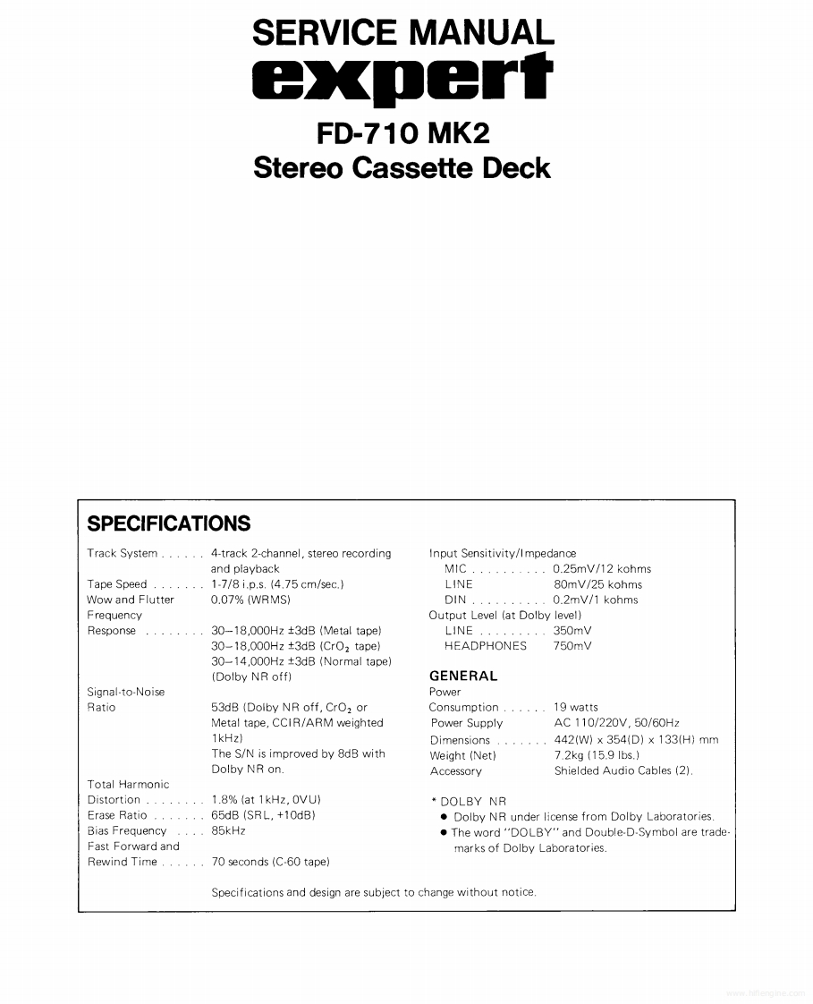 Expert-FD710mkII-tape-维修说明书手册含电器原理图