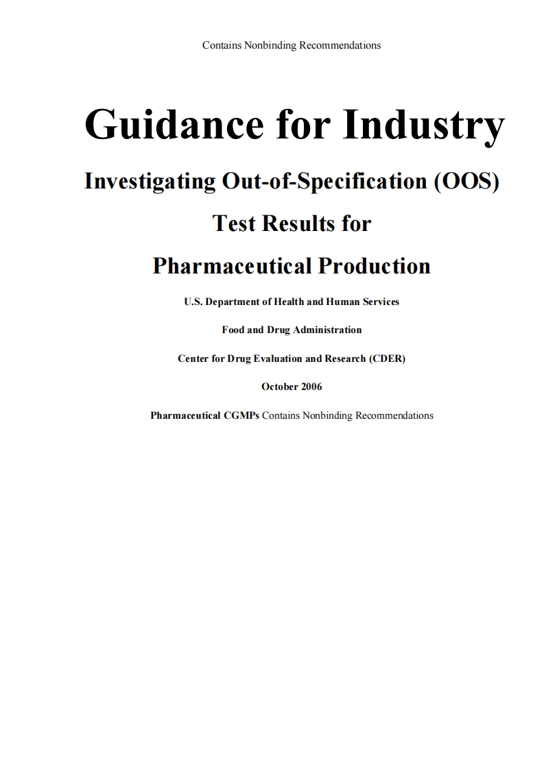 FDA化验室OOS指南中英文_Guidance_for_Industry_OOS_CHEN1