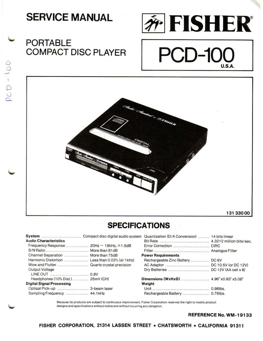FISHER_PCD-100_ServiceManual-service-manual维修手册